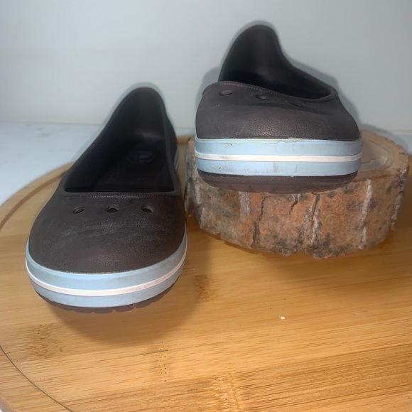Crocs Crocband Ballet Flats Girls Size J2 Brown Light Blue White - Picture 3 of 7